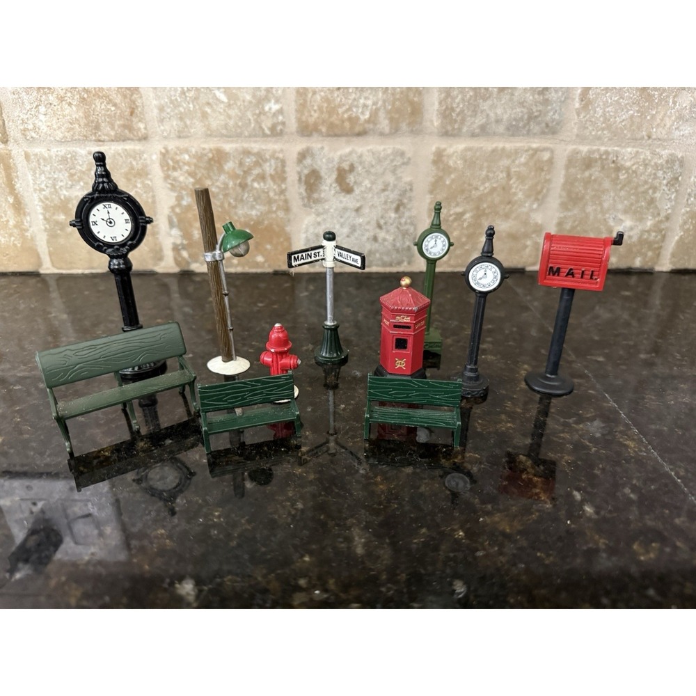11 Piece VTG Dept. 56 Metal Park Bench Lot‎ Christmas Accessories Made in Taiwan